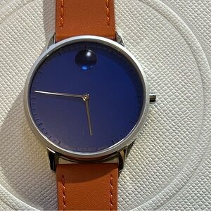 Movado Face Watch With 41mm Blue Face With & Brown Leather Band